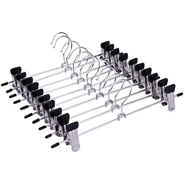 Juego De 10 Perchas De Metal Perchas Para Pantalones | 28,5 cm de ancho | Clip de goma | Abrazadera metálica | Percha antideslizante para faldas | Camilla para pantalones con gancho giratorio de 360