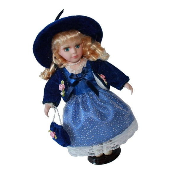 30cm Porcelain Girl Doll with Princess Dress Coat Display