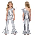 thumbnail image 6 of SiiRoh Girls 70s Disco Jumpsuit Shiny Metallic Ruffled Dance Outfits Sequins Bell Bottom Pants Dancewear Silver 8, 6 of 6