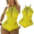 thumbnail image 5 of Aayomet Sexy Swimsuits for Women Slimming One Piece Bathing Suits Ruffle Sleeve Modest Swimwear,Yellow XL, 5 of 5