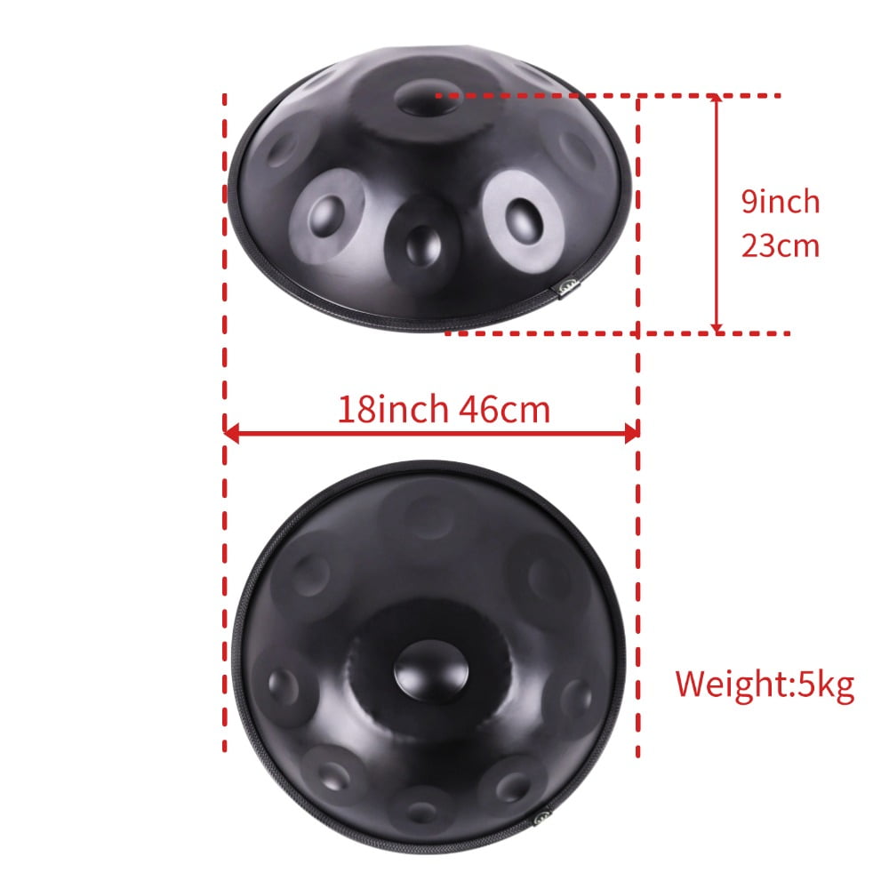 18-Inch Handpan Drum  Handcrafted Steel Tongue Drum with 9 Notes  Black 5kg  with Accessories and Stand