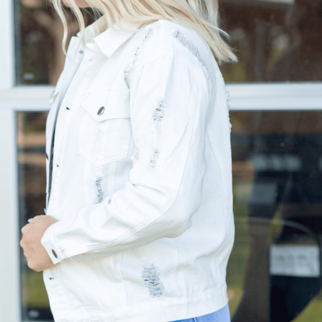 White Distressed Denim Jacket - Walmart.com