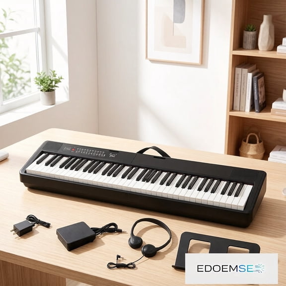 EDOEMSE Digital Piano 88-Key Full Size Folding Piano Semi-Weighted Keys Black Finish Dual Bluetooth Audio and MIDI