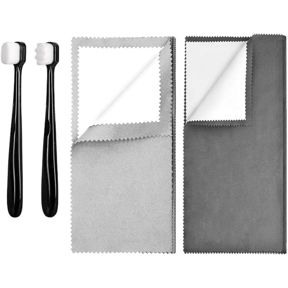2 Pack Cleaning Cloths & 2 Pcs Ultra-Soft Brushes Set, Flat & Wave Brush for Cleaning and Polishing
