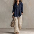 thumbnail image 6 of Lapel Shirts for Women Cotton Linen Blend Tops with Contrast Stitching and Breathable Fabric in Plus Size for Professional Office and Vacations (Dark Blue, 2X-Large), 6 of 8