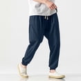 thumbnail image 5 of Linen Jogger Pants for Men Drawstring Elastic Waist Trousers Breathable Lightweight Tapered Tracksuit Bottoms Relaxed Fit Lounge Streetwear, 5 of 8