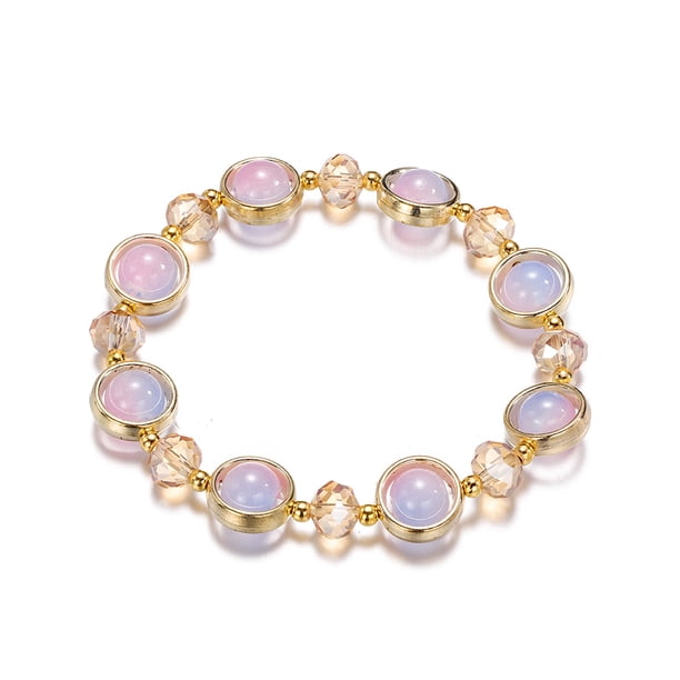 Nvzi Pulseras de acero inoxidable Pulsera de cristal degradado Pulsera de esmalte de colores Pulsera de hilo - Rosa Morado