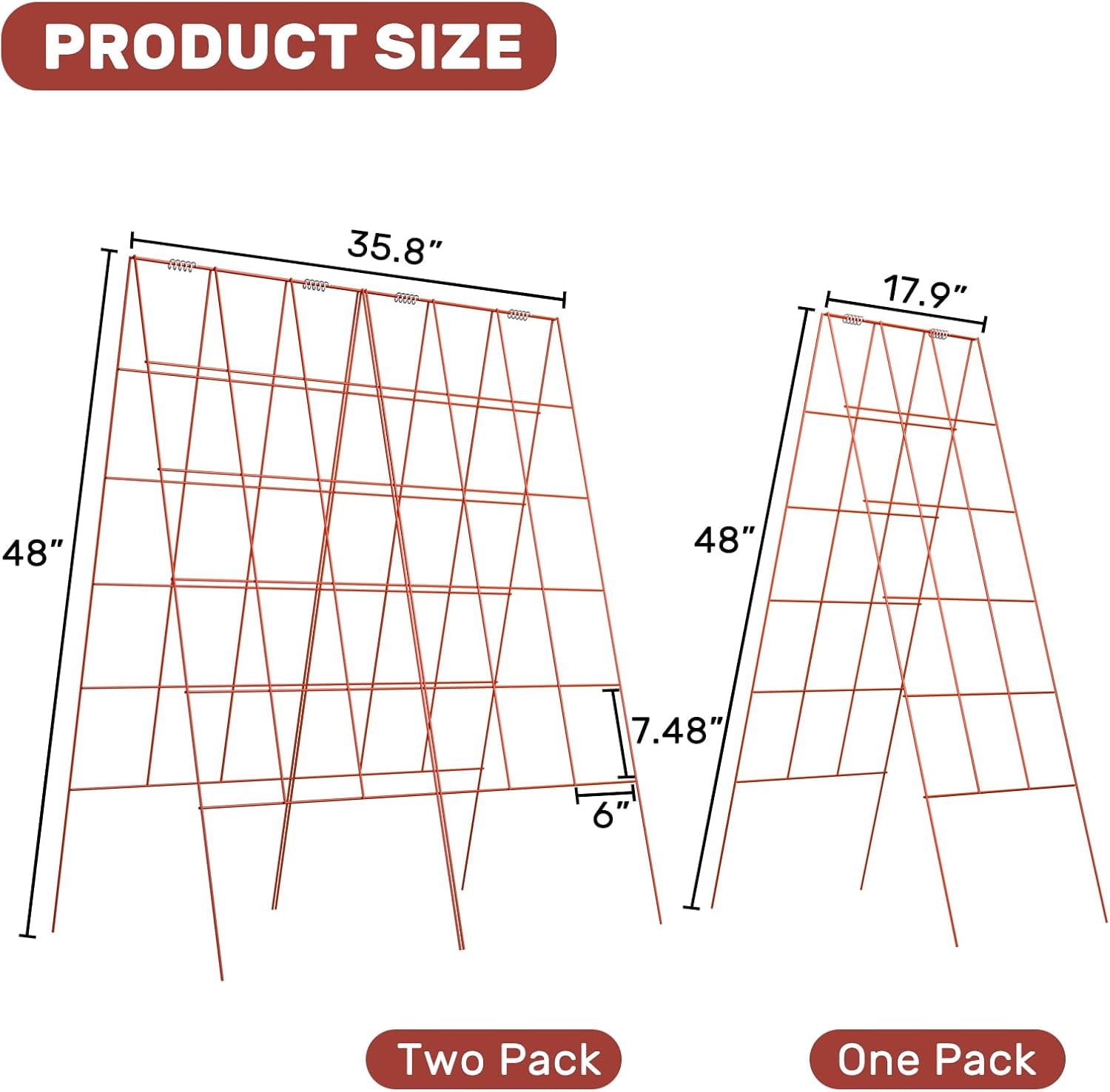 Cucumber Trellis, 48" High Foldable A Frame Garden Trellis, 2 Pack, Plant Support for Climbing Cucumber, Beans, Tomatoes, Flowers, Red
