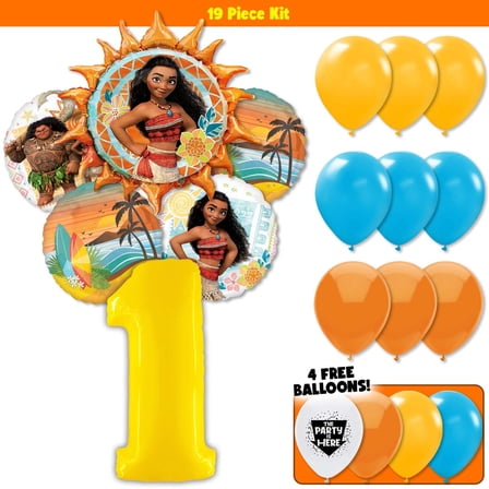 19pc Moana Party Decorations Balloon Kit - Beach Party Tropical Luau Kids Birthday Party Supplies Decor - Includes JUMBO Yellow Number 1 Age Balloon