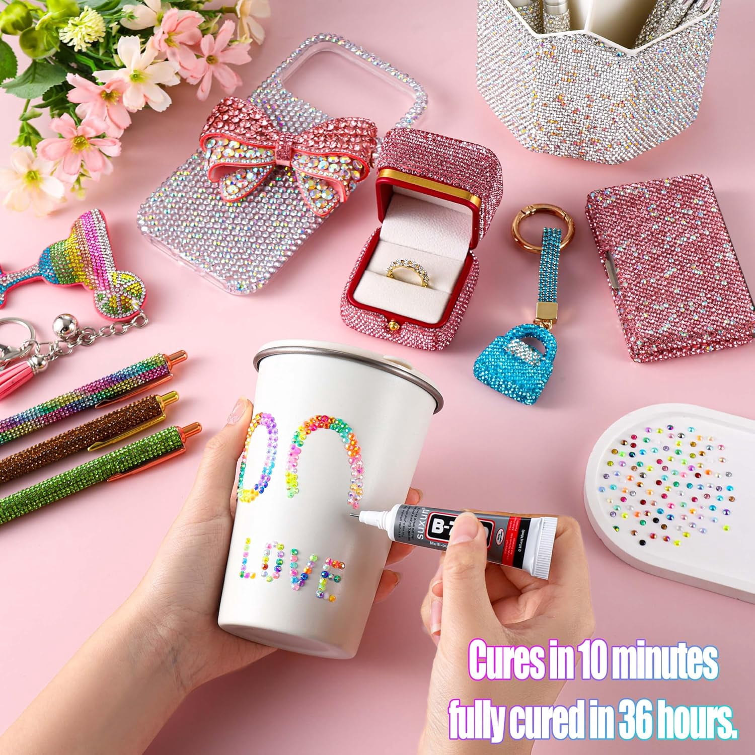 24000Pcs Bedazzling Kit for 60 Colors Rhinestones with 5 Box Diamond Art, 4mm Flatback Gems with 4×10ml B7000 Jewelry Glue Tweezers & Pickup Pen, Perfect for Nail Art, Crafting, Clothing
