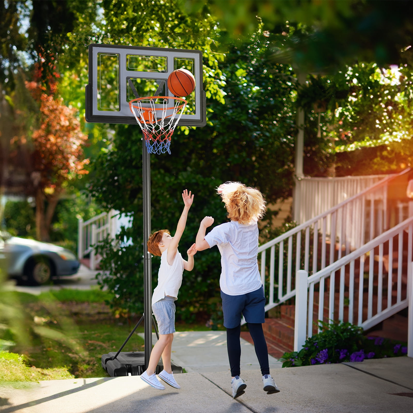 Arlopu 44'' Portable Basketball Hoop Basketball Goal System for Kids Youth, 4.4-10ft Adjustable Height, with Wheels, Indoor Outdoor Use