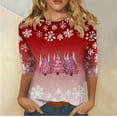 thumbnail image 2 of asdoklhq Christmas Ugly Christmas Sweater Women Fashion Women's Comfortable Round-Neck 3/4 Sleeve Print Casual T-shirt Blouse Red L, 2 of 6