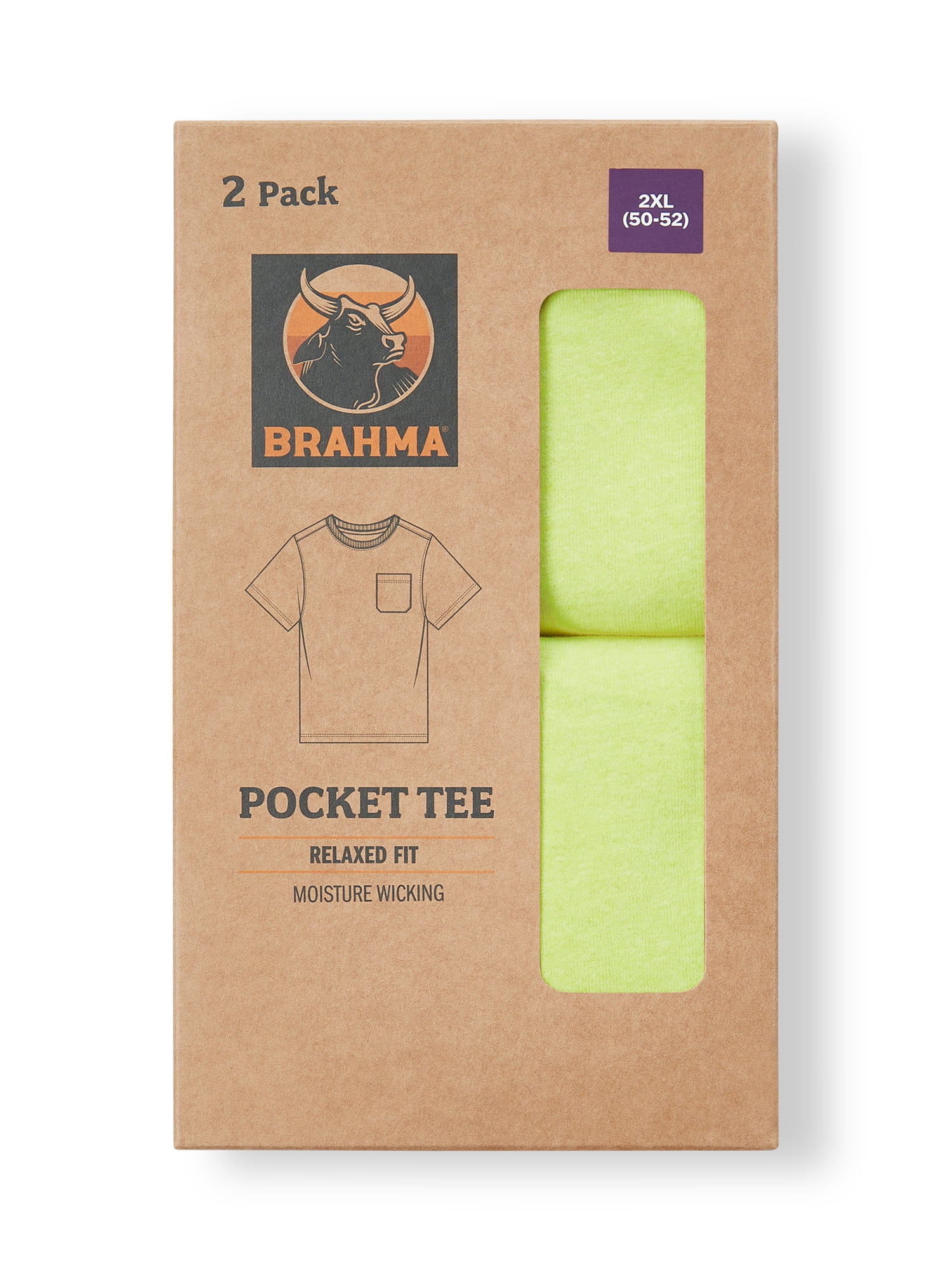 Brahma Men's Pocket T-Shirts Moisture-Wicking Short Sleeve Work Shirt, Yellow/Yellow, 2-Pack