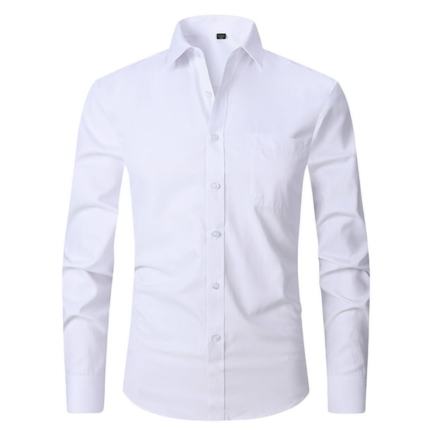 pstuiky camisa de manga larga para hombre, Camisa de negocios tipo cárdigan con cuello vuelto liso a la moda para hombre Tops de talla grande para hombre xl