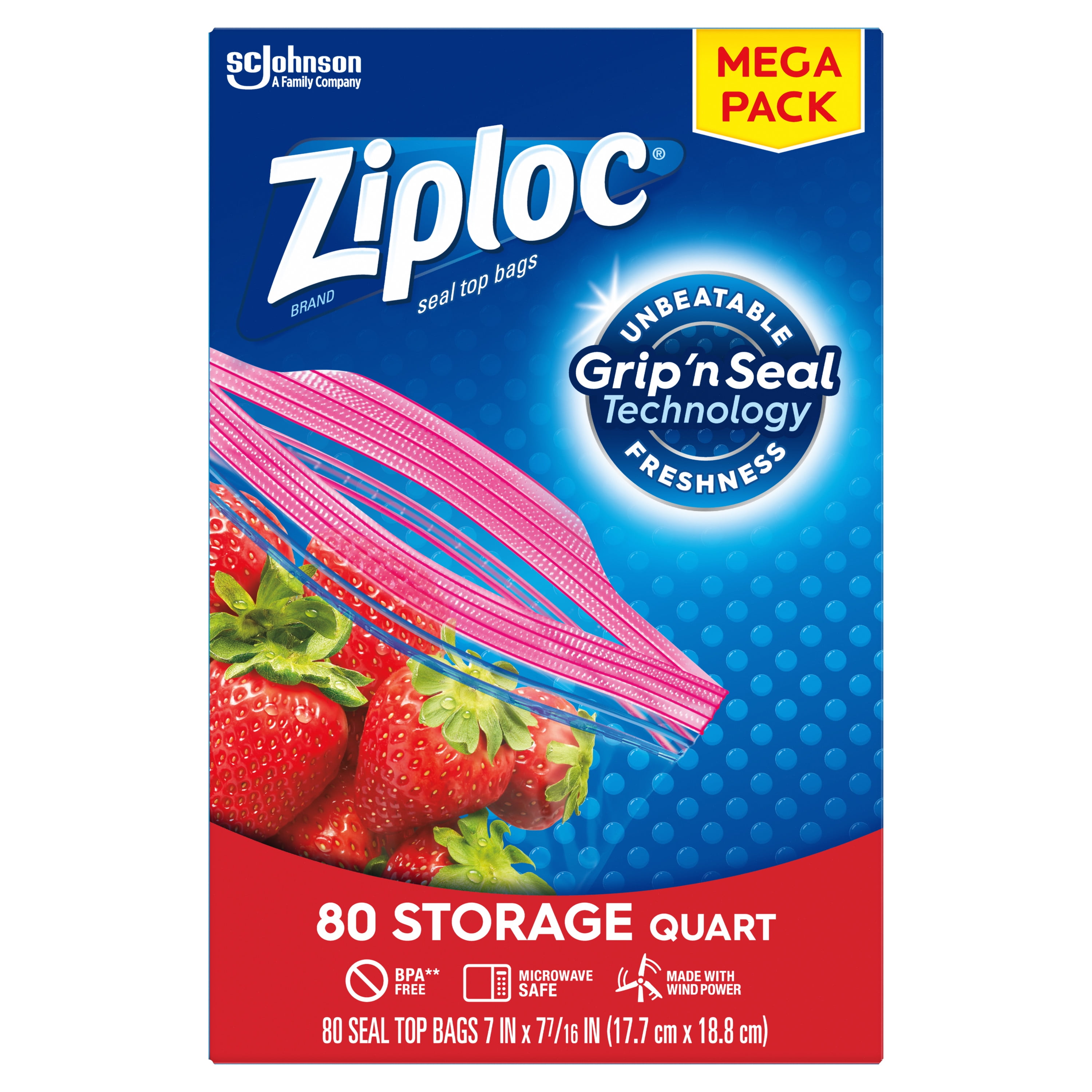 Ziploc Brand Storage Quart Bags with Grip 'n Seal Technology, 80 Count