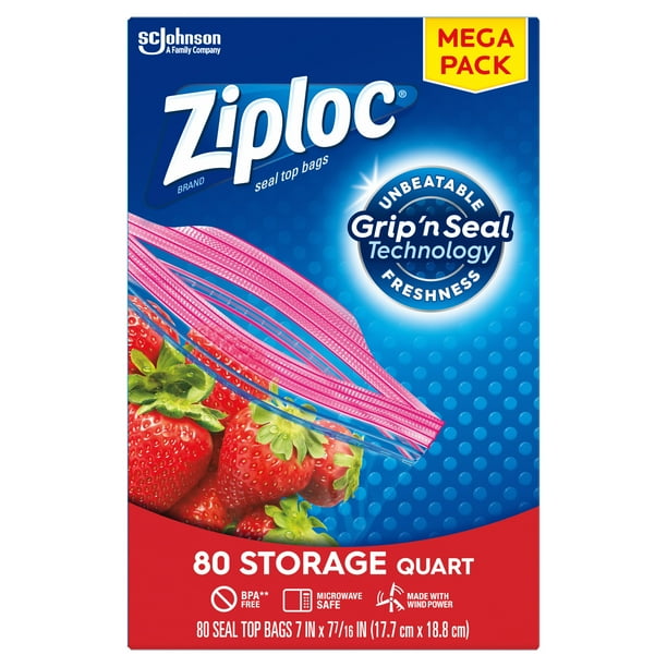 Ziploc Brand Storage Quart Bags with Grip 'n Seal Technology, 80 Count