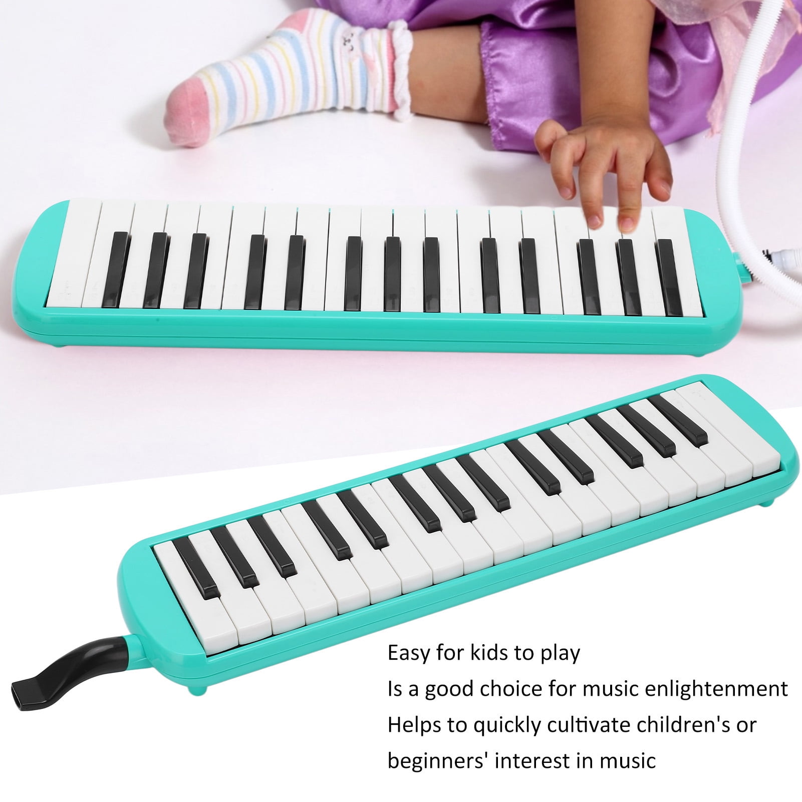 Melodica Instrument, 32 Key Professional Mouth Air Piano Keyboard Musical Instrument with Short Mouthpiece and Carrying Bag Green[Green]