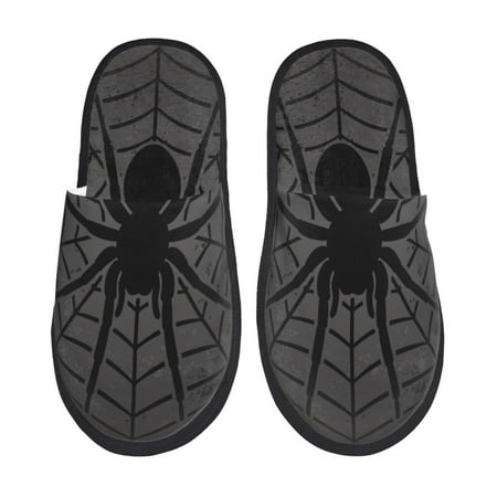 Balery Black Spider On Web 1 Slient Indoor Furry Fleece Comfort House Shoes Soft Non-Slip Home Shoes Cotton slippers House Slippers-- Large