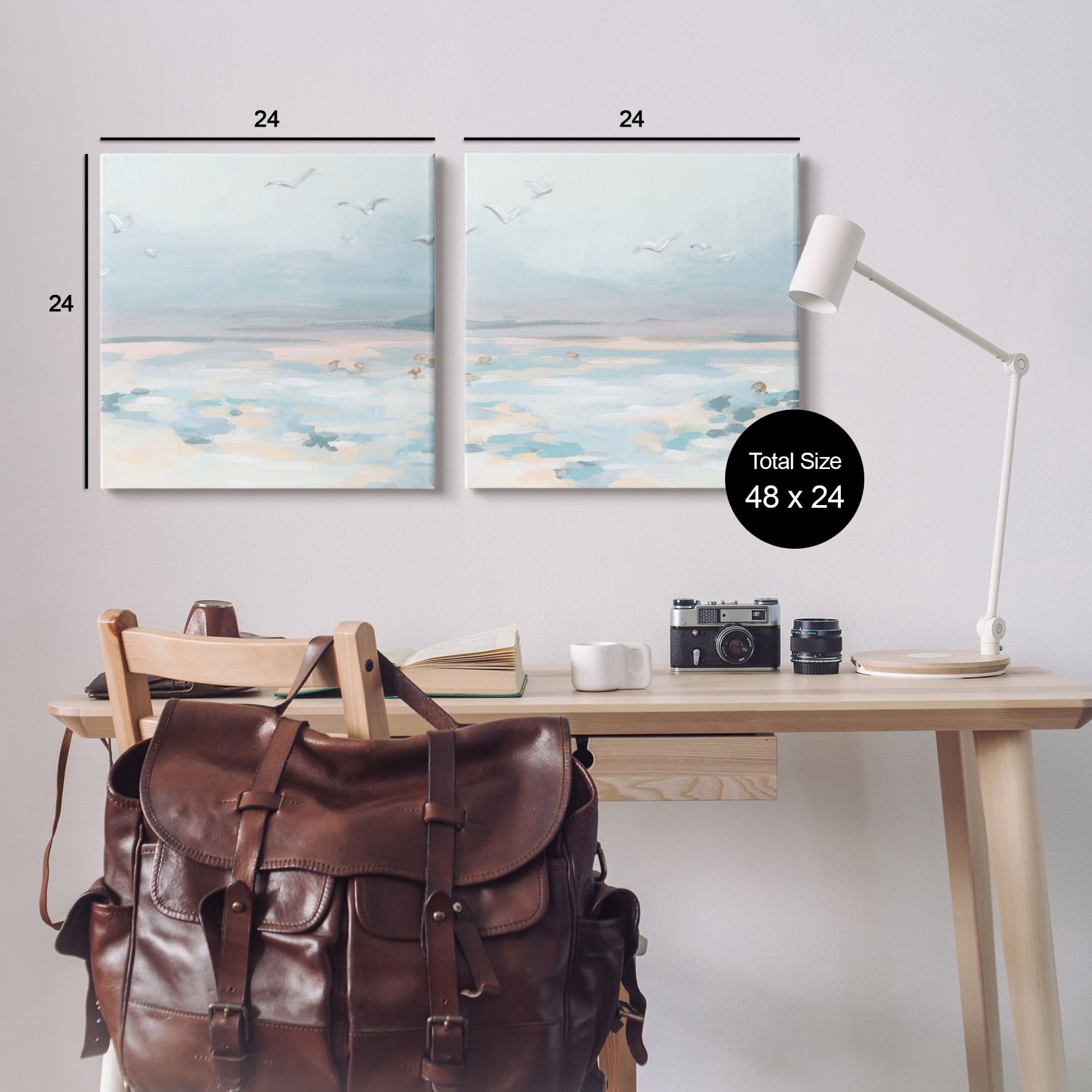 Stupell Industries Pastel Coast Landscape Landscape Painting Gallery Wrapped Canvas Art Print Wall Art, 24 x 24, Set of 2