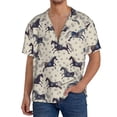 thumbnail image 7 of Lsque Horse print Men's Cuban Collar Short Sleeve Shirt Summer Beachwear Casual Button Down Fashionable Vacation Leisure Shirt-4X-Large, 7 of 7