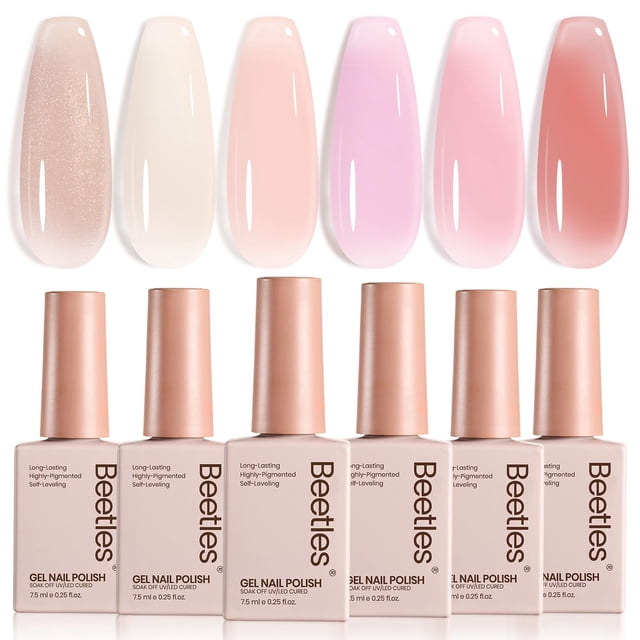 Set de esmaltes de uñas en gel Beetles Nude, 6 colores con gel UV
