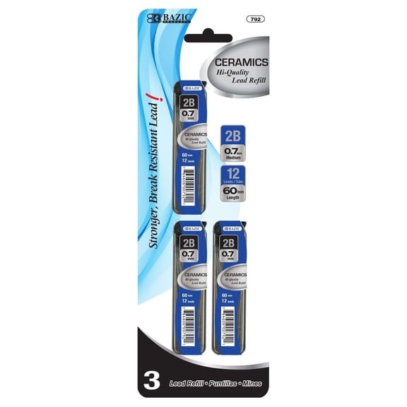 BAZIC Ceramics Mechanical Pencil Lead Refills 2B 0.7mm (36 Count/Pack), 1-Pack