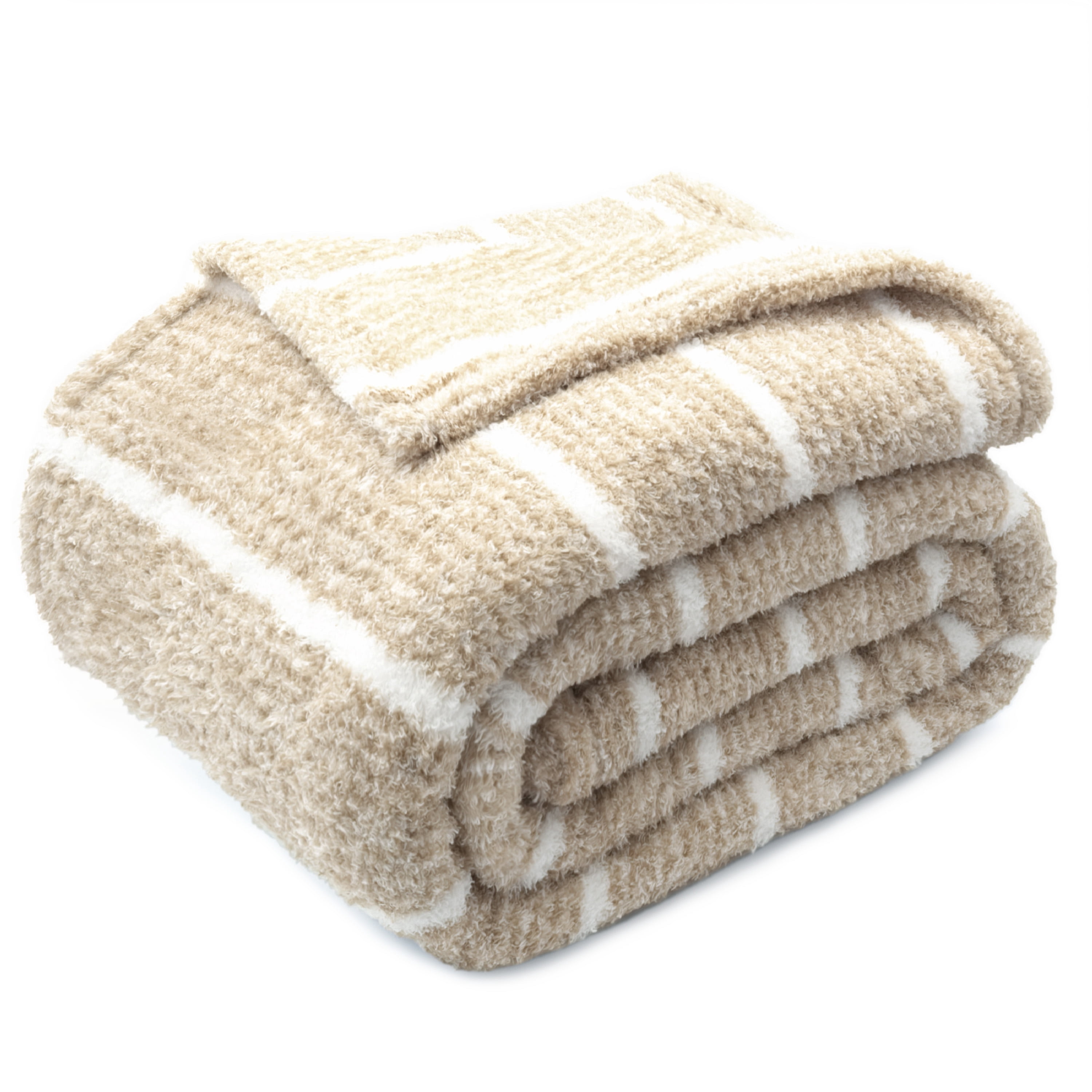 Regal Living Ultra Soft Cozy Knit Throw Blanket, Khaki Stripe, 90" x 90"