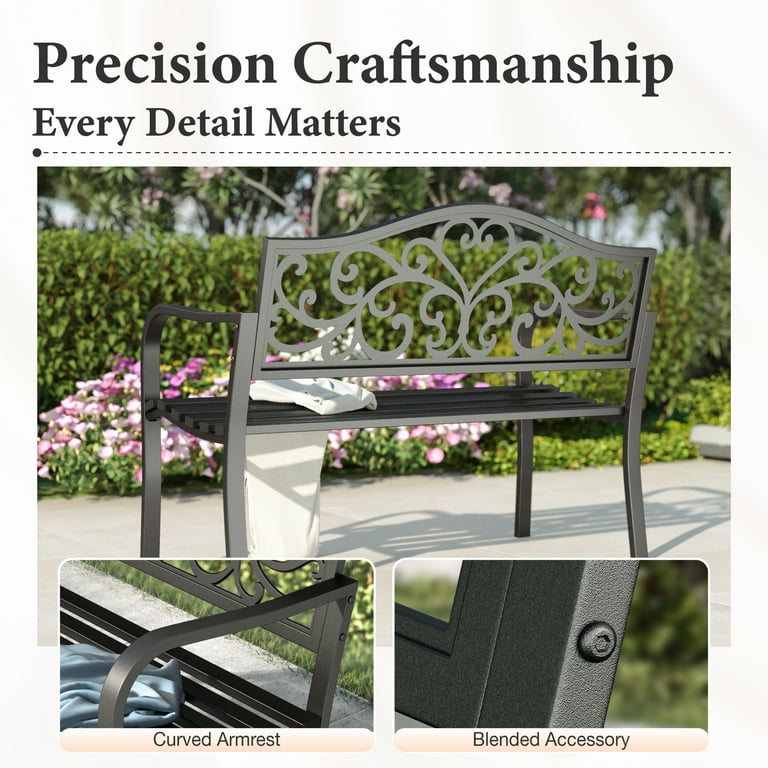 Summit Living Outdoor Garden Bench with Armrests, Black photo 4