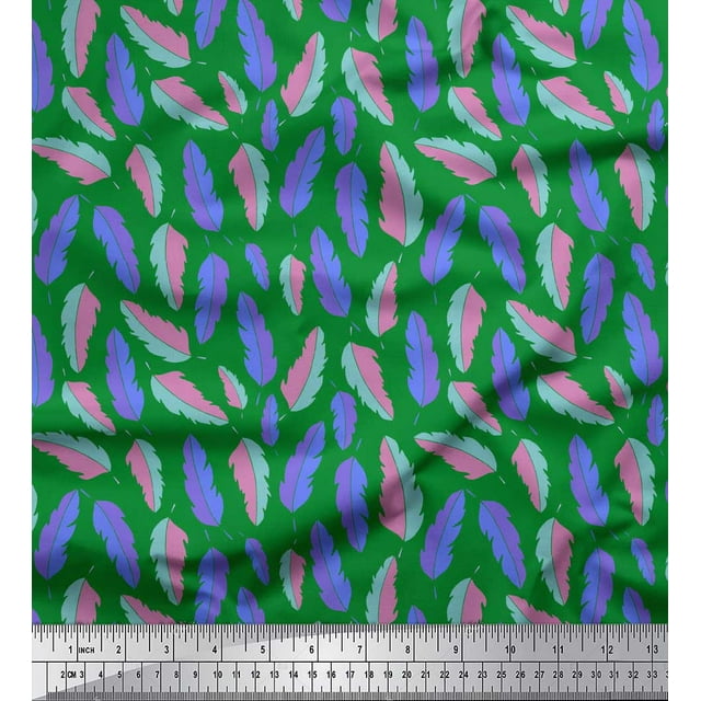 Soimoi Green polyester Crepe Fabric Artistic Leaves Fabric Prints By Yard 52 Inch Wide