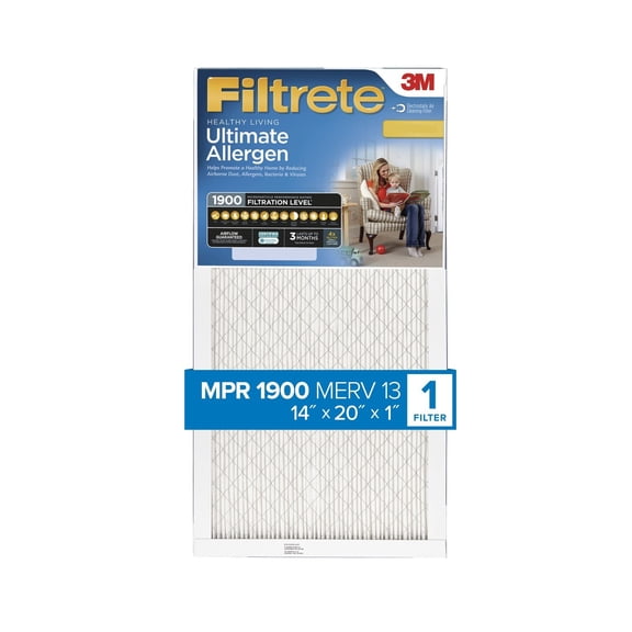 Filtrete 14x20x1 HVAC Furnace Air Filter, MPR 1900 MERV 13, Ultimate Allergen Reduction, 1 Filter