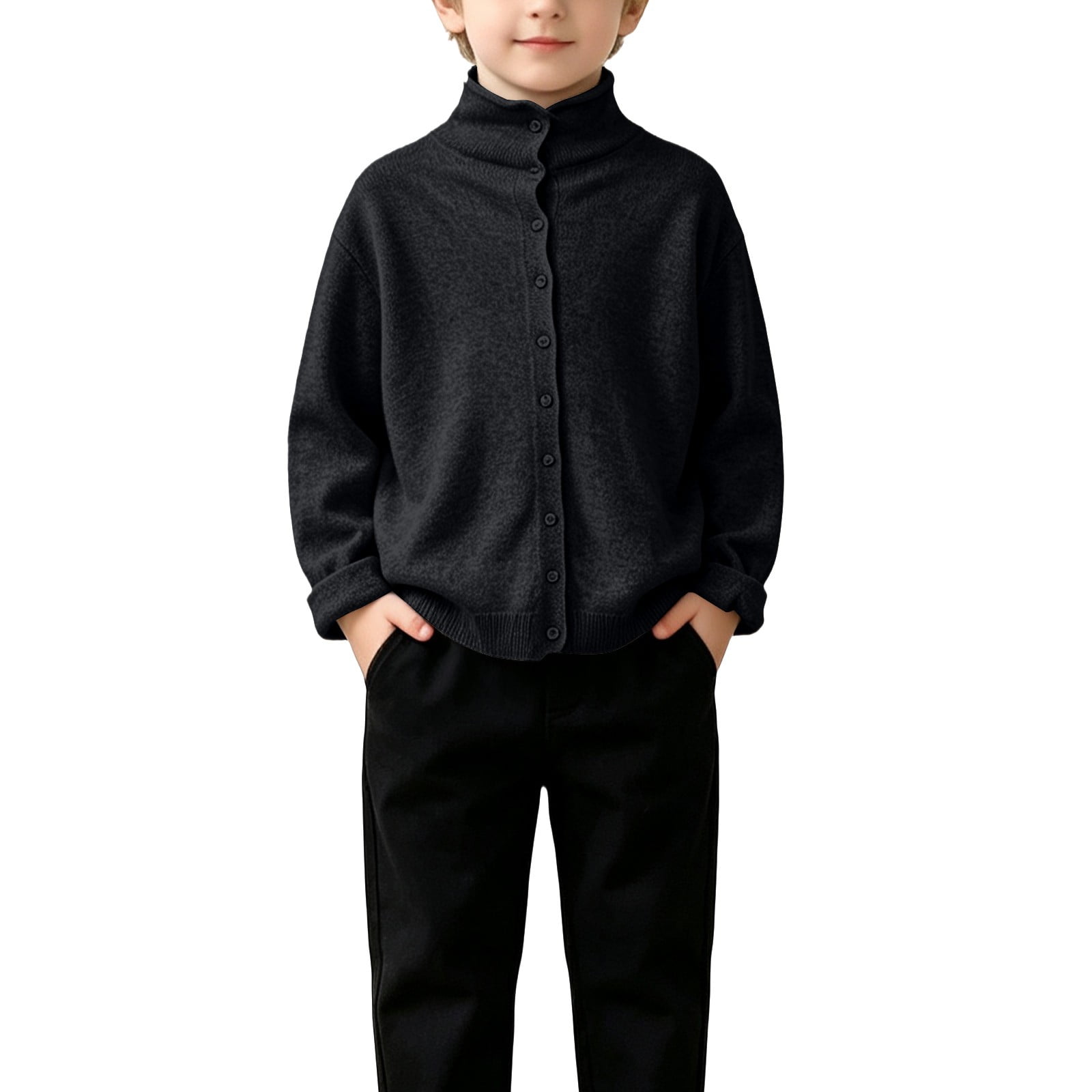Mercatoo Kids Boys Girls Button Up Cardigan Mock Neck Knit Sweater Boys Girls Unisex Fall Winter Base Layer