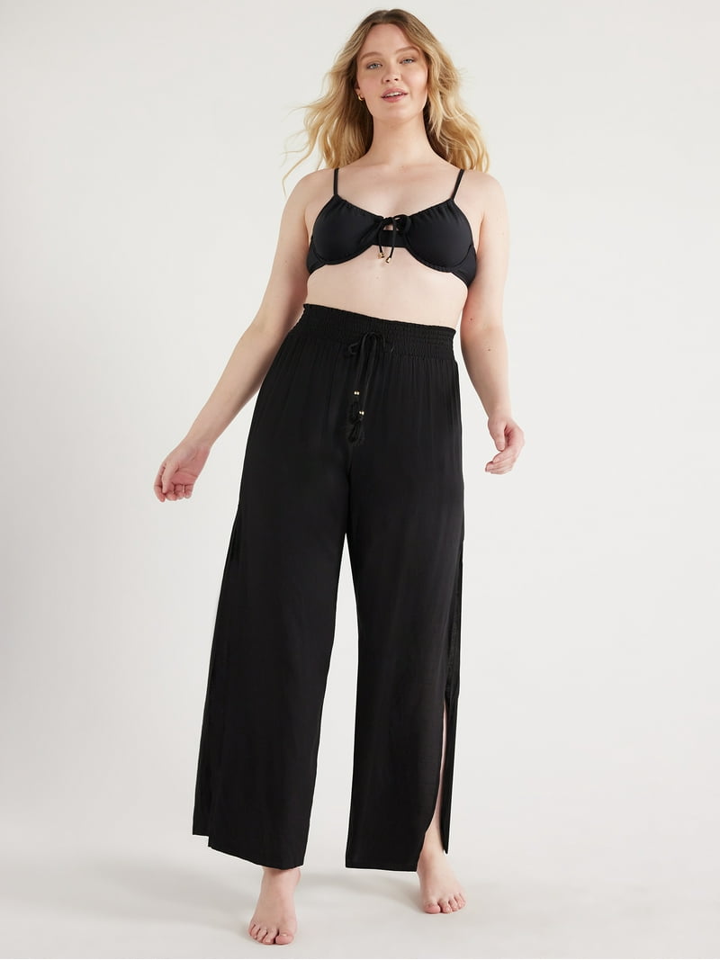 Time and Tru Smocked Wide-Leg Pant Swimwear Cover-Up
