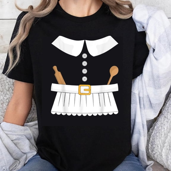 100% Cotton Women Chef Costume T-Shirt Halloween Cooking Apron Design Funny Kitchen Staff Shirt Casual Top