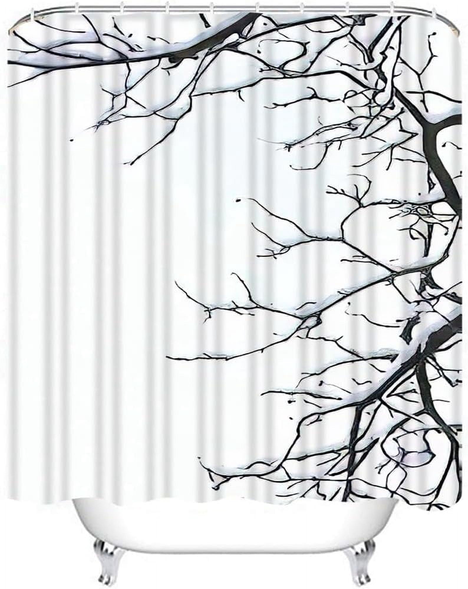 4 Piece Grey Branch Shower Curtain Set Abstract Tree Branches Shadows Beige Concrete Bathroom Sets with Non-Slip Rugs, Toilet Lid Cover and Bath Mat with Standard Size