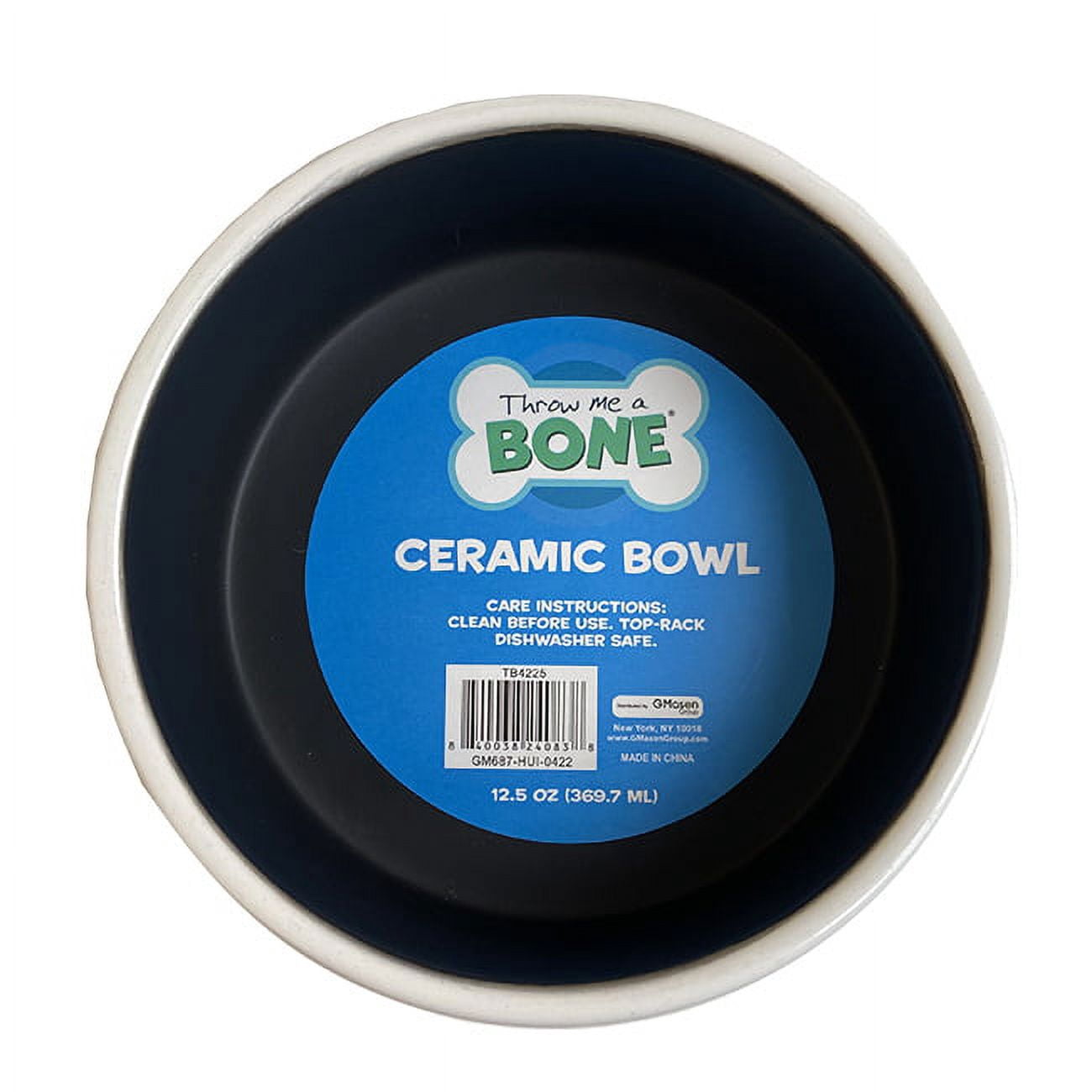 Throw Me a Bone Ceramic Dog Bowl, White, Small, 12.5 oz