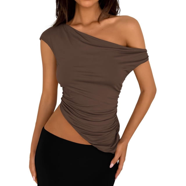 Remera PRETTYGARDEN 2025 Verano Top Fruncido de Un Hombro