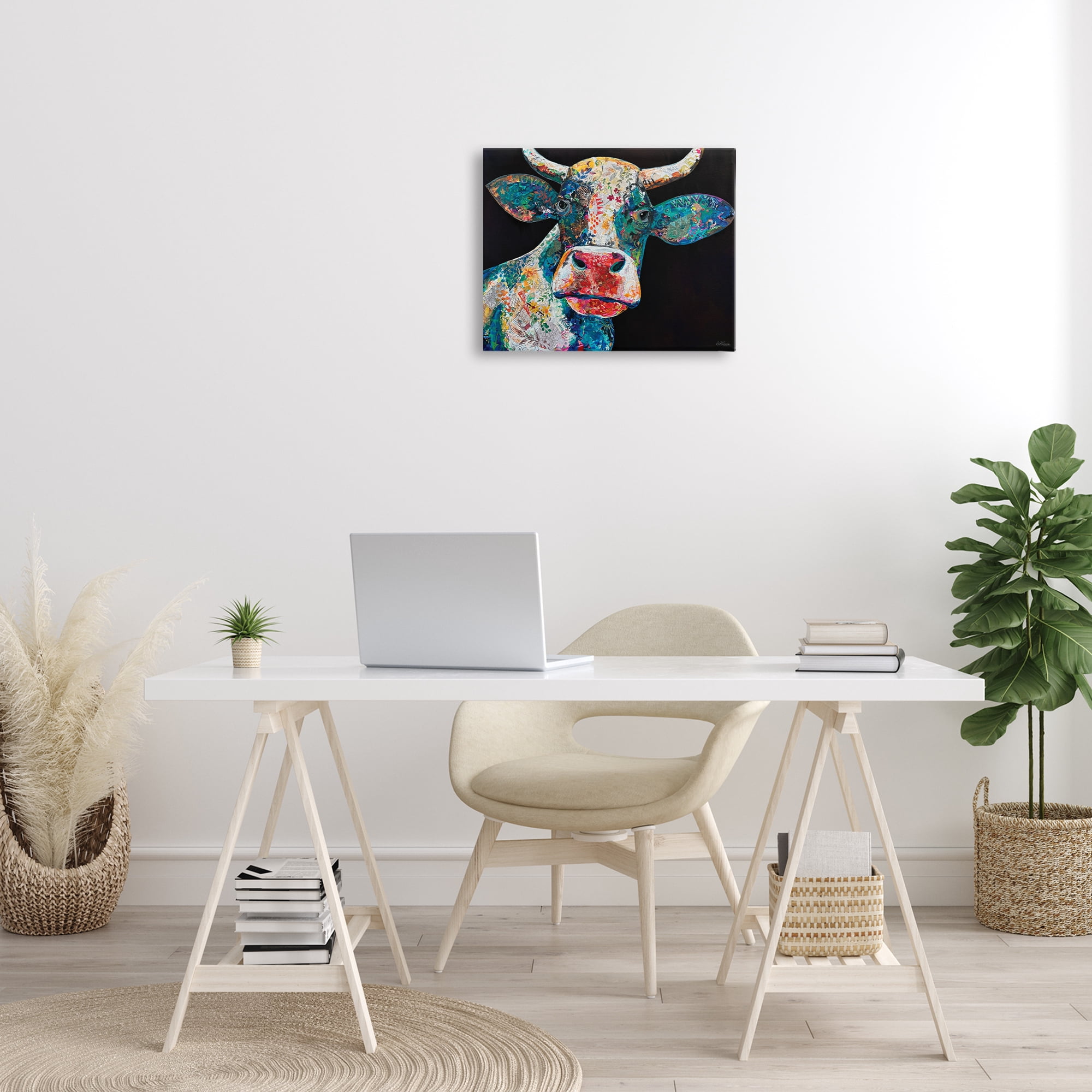 Stupell Industries Paisley Pattern Cow Animals & Insects Painting Gallery Wrapped Canvas Art Print Wall Art, 20 x 16