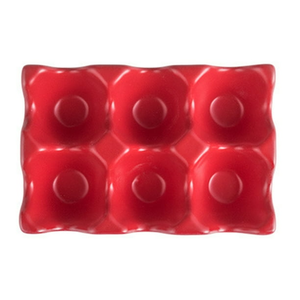 BRIGHTFUFU Caja de almacenamiento de huevos antideslizante de cerámica con soporte para huevos de 6 rejillas, caja de almacenamiento de huevos a prueba de golpes (rojo)