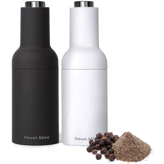 Automatic Gravity Salt and Pepper Grinder Set, Electric Ceramic Core Mills Shaker, Black and White