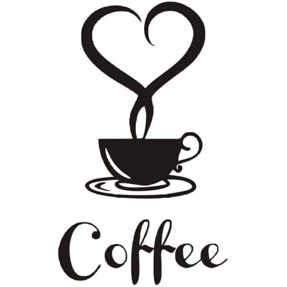Coffee Wall Decal, Minimalist Heart Steam Cup Art for Kitchen, Coffee Bar & Dining Room Decor - Black(5 PCS)DSF