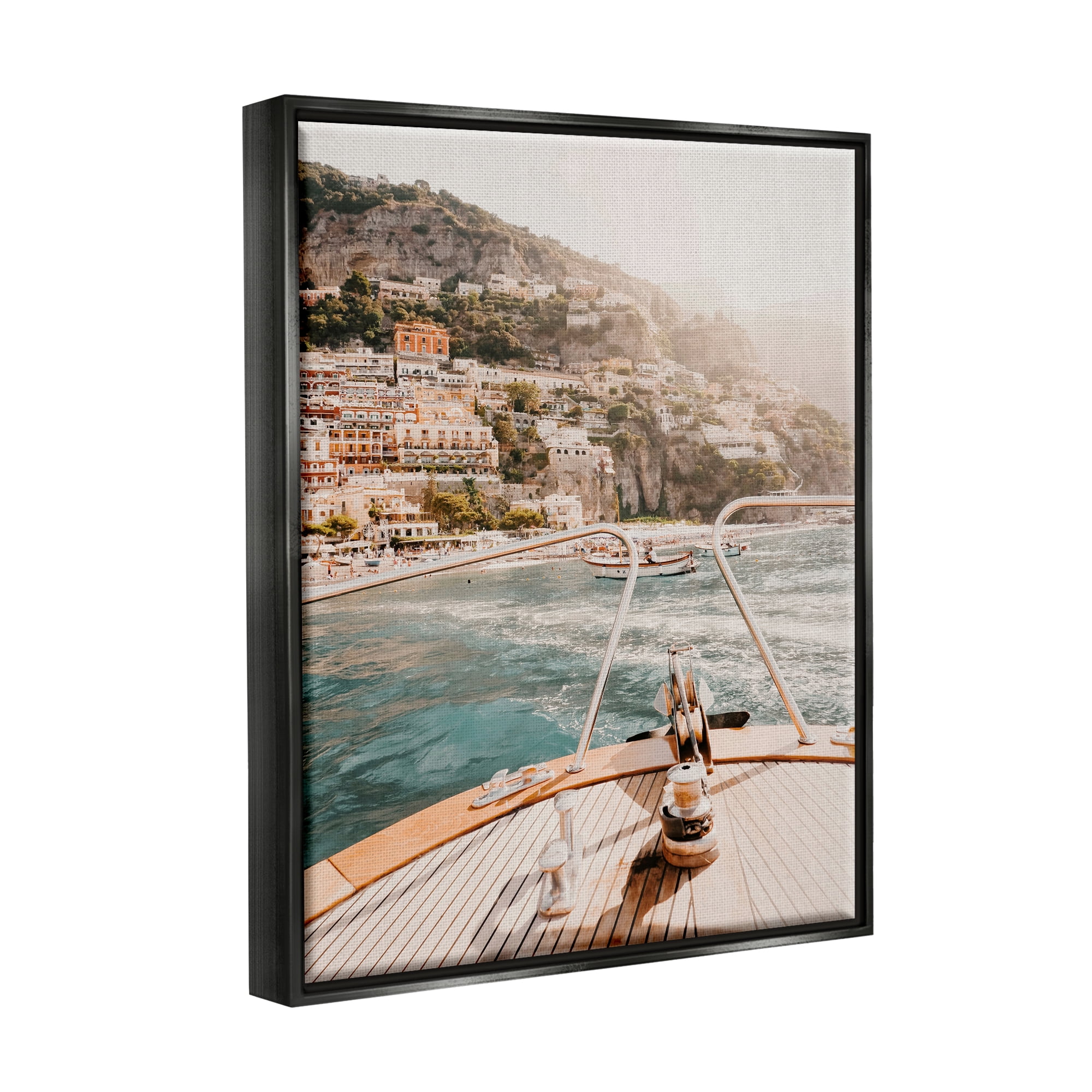 Stupell Boating Coastal Seaside Town Buildings Landscape Photography Black Floater Framed Art Print Wall Art