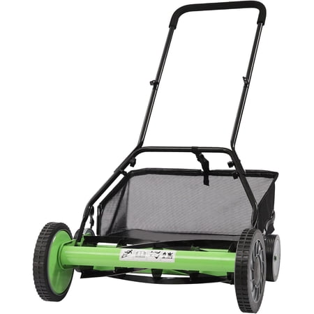 20inch 5-Blade Cordless Manual Reel Lawn Mower, Outdoor Push Lawn Sweeper Adjustable Cutting/Handle Height Grass Cutter with Grass Catcher for Villas Courtyards Parks Gardens Green (20Inch)