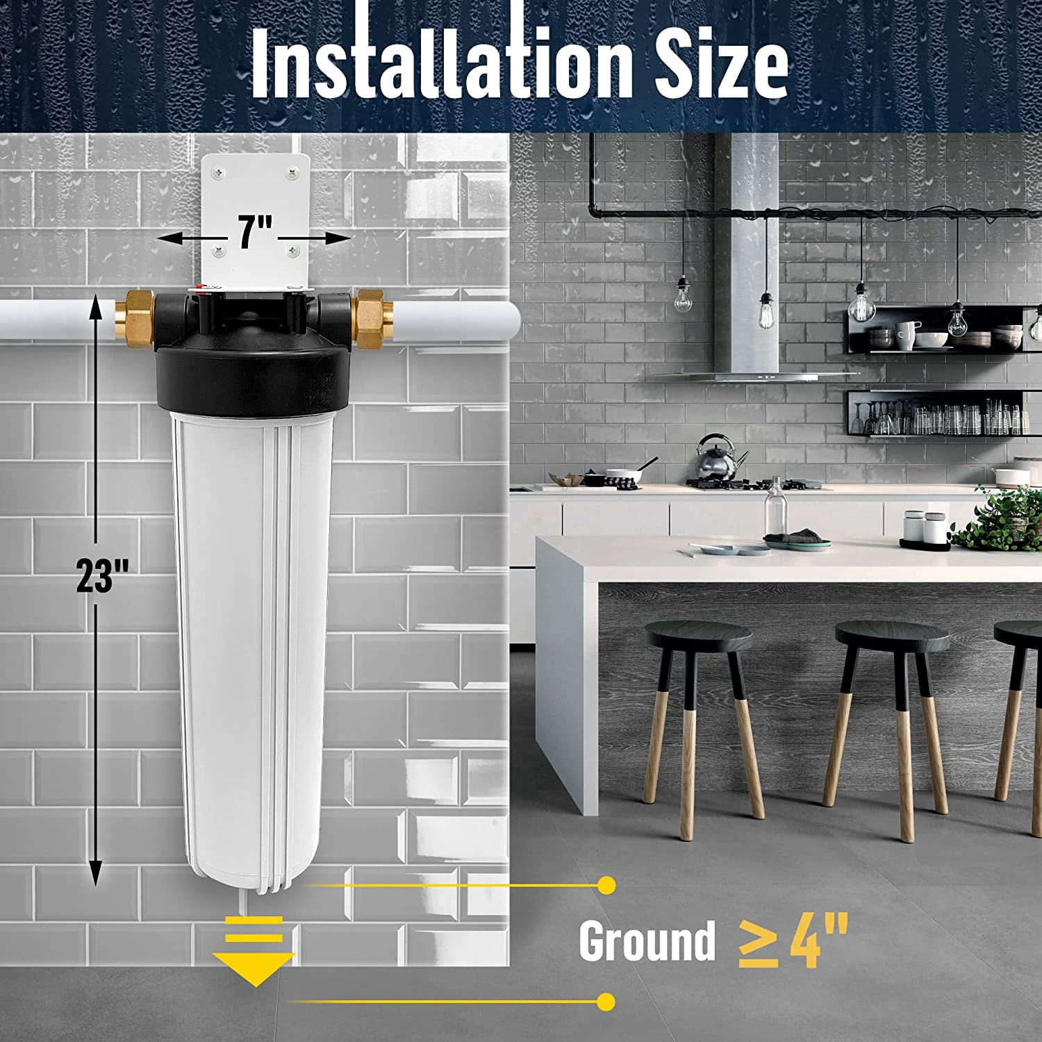 High Capacity 20 x 4.5” Whole House Filter Purifier System for Well or City Water, Presser Relief Button, 1” NPT Brass Port, Double O-ring, Meets NSF Standards & Regulations (White, 2 Sets)
