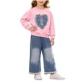 thumbnail image 3 of Wilark Toddler Girls Outfit Sets with Heart Cute Casual Sweatshirt and Jeans 2 Piece Long Sleeve Kids Fall Clothes Pink 3, 3 of 7