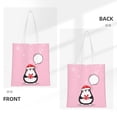 thumbnail image 3 of DouZhe Reusable Grocery Bags, Cartoon New Year Bird Pink Penguin Lightweight Polyester Canvas Cloth Tote Bag for Travle Gym Shopping School, 15" x 16", 3 of 7
