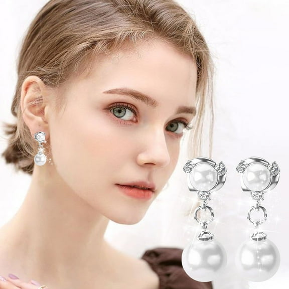 YYKihy Cultured Pearl Earrings And Ear Clips For Women Silver Dangle Earring With Zirconia