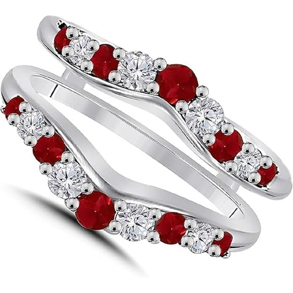 Gems Jewels 14K White Gold Plated 2.33 Ct Round Cut Ruby Christmas Wedding Engagement Thanksgiving Jewelry Gift Collection Enhancer Guard Wrap Ring 925 Sterling Silver For Women's -4