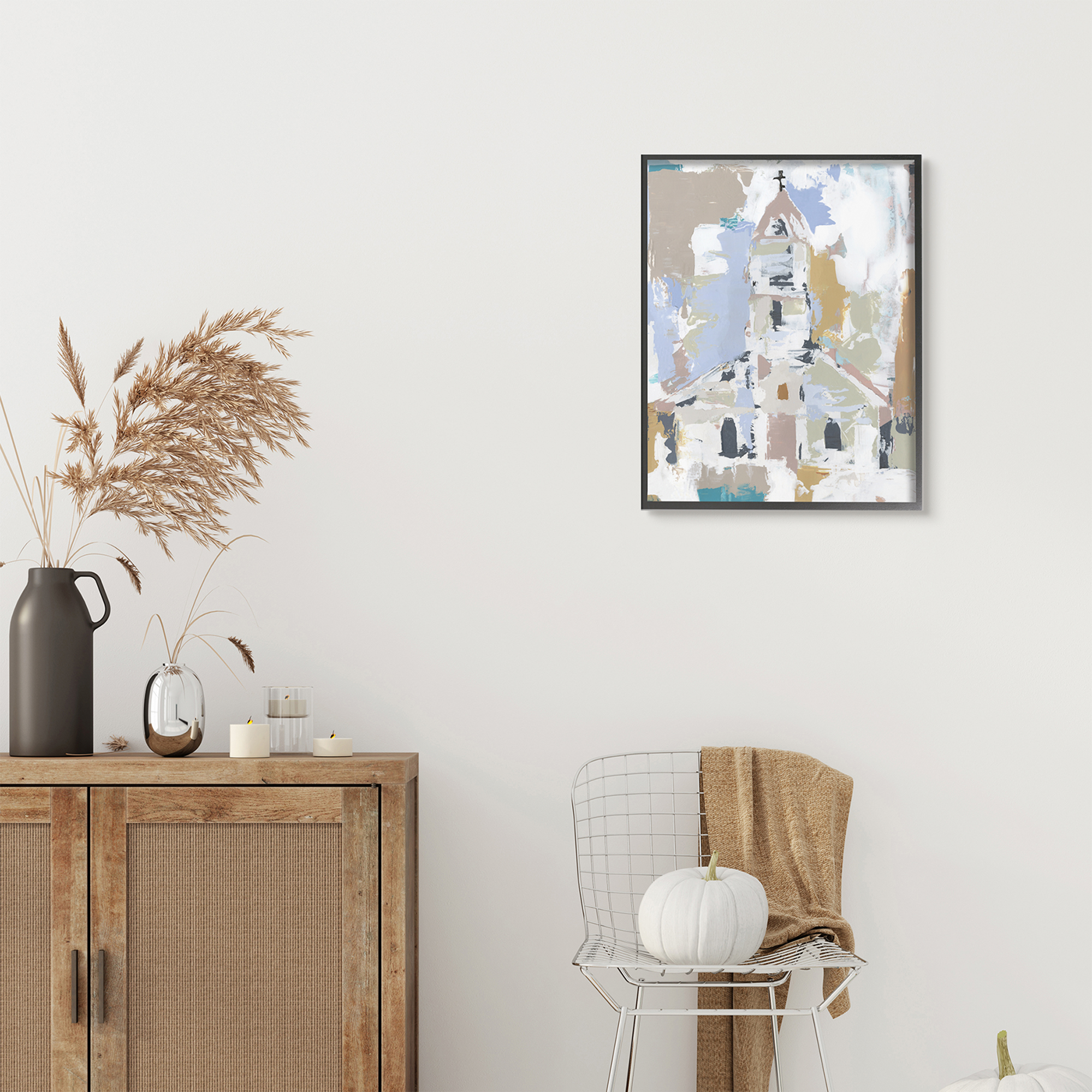 Stupell Industries Church House Abstraction Distressed Vintage Detail Religious Painting Black Framed Art Print Wall Art, 24 x 30