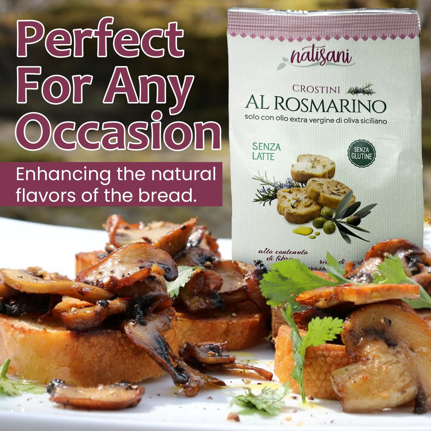NATISANI Gluten-free Crostini with Rosemary and Olive Oil, Product of Italy, Toasted Bread Slices, All-natural, Flavoring or Preservatives, 130g (Pack of 3)