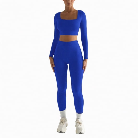 Ccpelsie Womens 2 Piece Workout Sets Athletic Yoga Sets Pilates Gym Outfits Butt Lifting Leggings and Sports Bra(Blue,XXL)